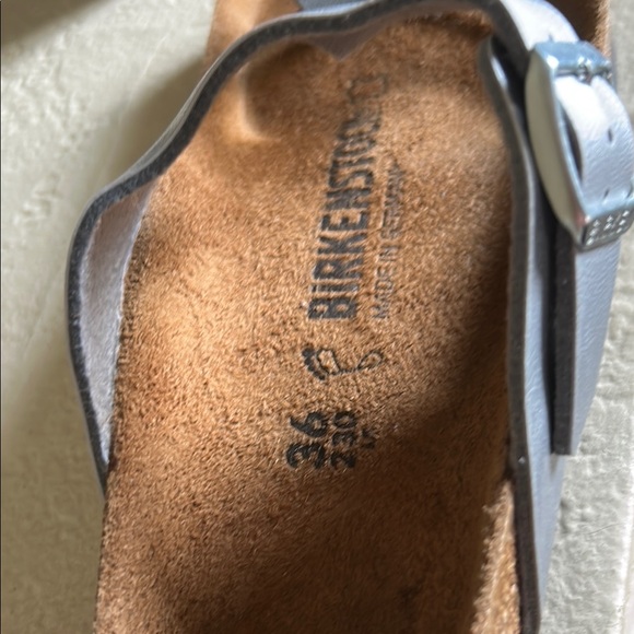 Birkenstock Metallic Silver and Tan Sandals - Picture 2 of 9